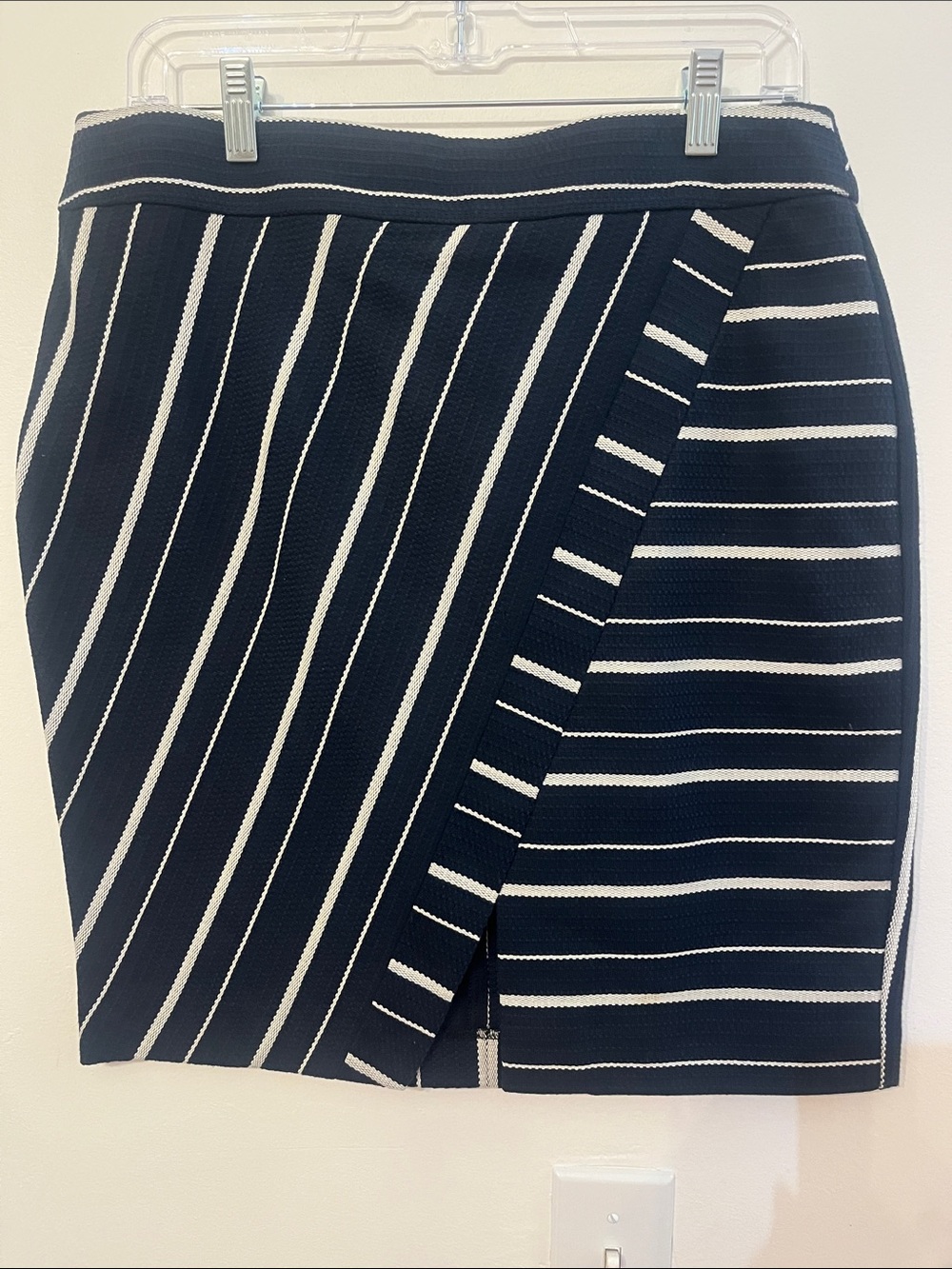 LOFT Navy and White Striped Textured Faux Wrap Pencil Skirt Size 12P